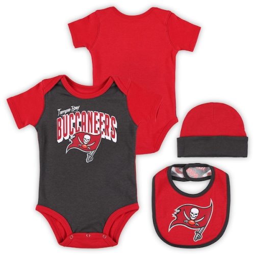 Tampa Bay Buccaneers Newborn & Infant Dynamic Duo Bodysuit, Bib & Knit Hat Set