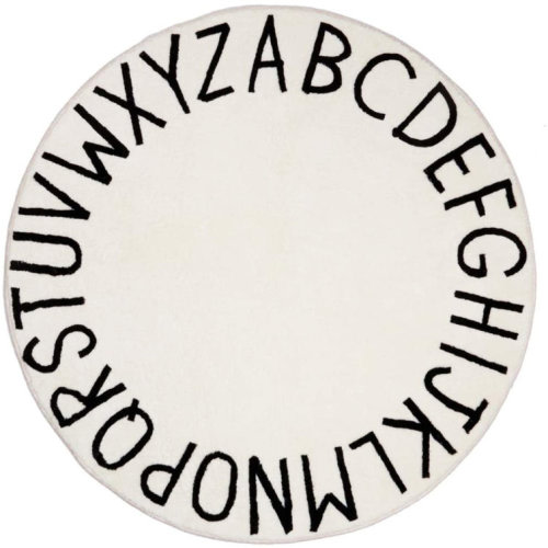 Carnspindle Round Microfiber Kid's Performance White/Black Rug