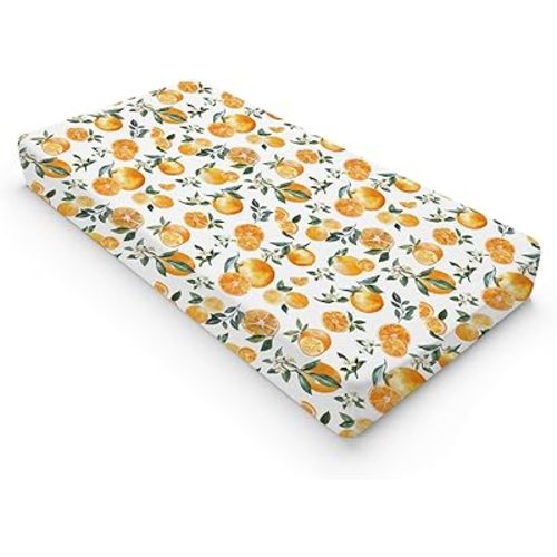 Watercolor Oranges Changing Pad Covers Retro Oranges Floral Leaves Baby Nursery Diaper Changing Table Sheets for Boy Girl Boho Summer Fruits Soft Breathable Stretch Fitted Change Table Mat 32''x16''