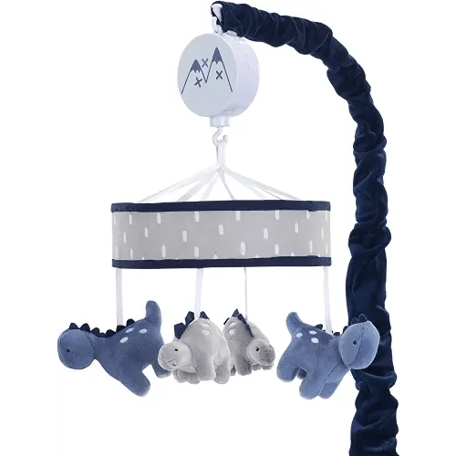 Lambs & Ivy Baby Dino Blue/Gray Dinosaur Musical Baby Crib Mobile Soother Toy