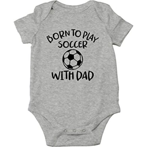 AW Fashions Born to Play Soccer with Dad Baby Bodysuit Funny Family Newborn Outfit for Boys or Girls