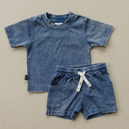 Kids Hayes Acid Wash Short Sleeve Set Blue 2T - Olive + Scout