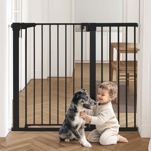 Baby Safety Gate, Caveen Extra Tall 36'', 29.5-46'' Wide Baby Gate Stairway and Hallway, for Ages 6 to 36 Months, Black