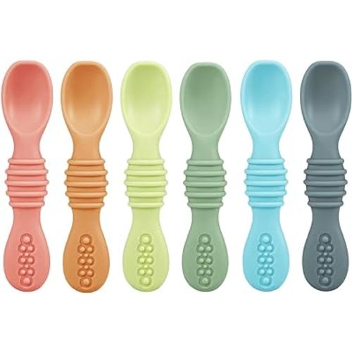 PandaEar 6 Pack Silicone Baby Spoons Self Feeding 6 Months for Toddler - Baby Led Weaning Utensils 6-12 Months - Infant Spoons First Stage - Baby Feeding Essentials - Baby Eating Utensils Set