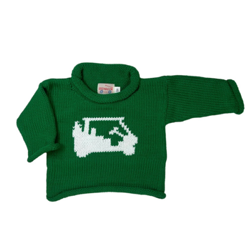 Children's Kelly Green/White Golf Cart Roll Neck Sweater | Kids Sweater | The Red Wagon