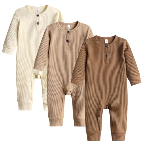 Bafeicao Baby Boy Girl 2/3 Pack Solid Romper Ribbed Short/Long Sleeve Bodysuit Jumpsuit Infant Knitted Outfits Clothes