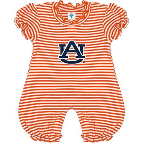 Creative Knitwear College Baby Striped Puff Sleeve Romper - Team Logo, Many Colors, for Girls (Newborn-12 Months)