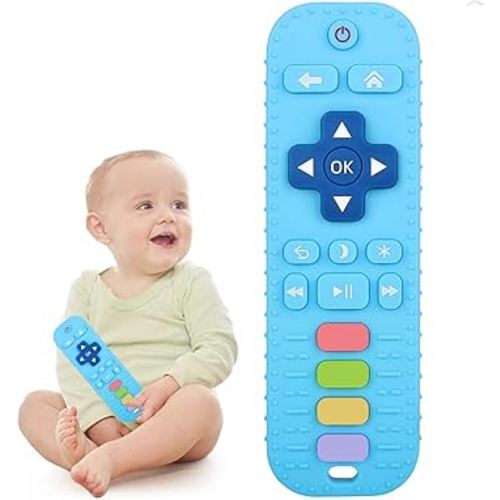 Chuya Remote Teethers Silicone Baby Teething Toys, TV Remote Teether for 3-6-12-18 Months Babies Infant Toddlers Teething Relief Chew Toys (Blue)