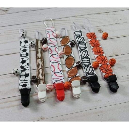 Sports Pacifier Clip / Baby shower gift / fabric pacifier clip / handmade baby present / baseball / football / basketball / soccer / volley