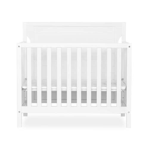 Dream On Me Bellport 4 in 1 Convertible Mini/Portable Crib in White, Non-Toxic Finish, Made of Sustainable New Zealand Pinewood, with 3 Mattress Height Settings