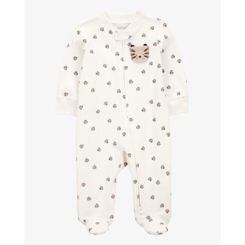 Baby Tiger Print 2-Way Zip Cotton Sleep & Play Pajamas - Ivory - Carter's | Carter's