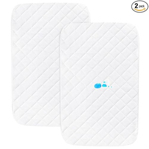Bassinet Mattress Pad Cover Fit for Baby Delight/Mika Micky/Dream On Me Lotus/ANGELBLISS/KoolerThings (3 in 1) Bedside Sleeper, Waterproof Bassinet Mattress Protector Quilted Bassinet Sheets 2 Pack