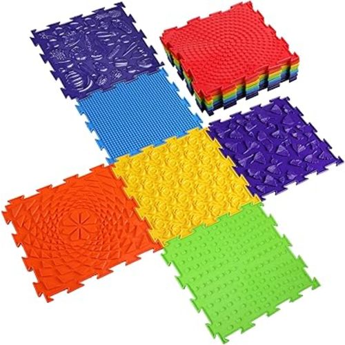Maitys 7 Pcs Sensory Mat for Autistic Children Massage Game Mats Orthopedic Puzzle Play Mats Textured Sensory Floor Tiles for Kids Toddler Autism Room Indoor(Classic Color)
