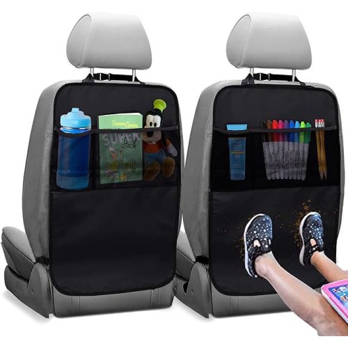 EcoNour 2 Pack Back Seat Protector for Kids Feet | Premium Waterproof Kick Mats with 2 Pocket Organizer | Backseat Cover for Vehicles to Protect from Dirt, Mud & Scratches | Travel Accessories