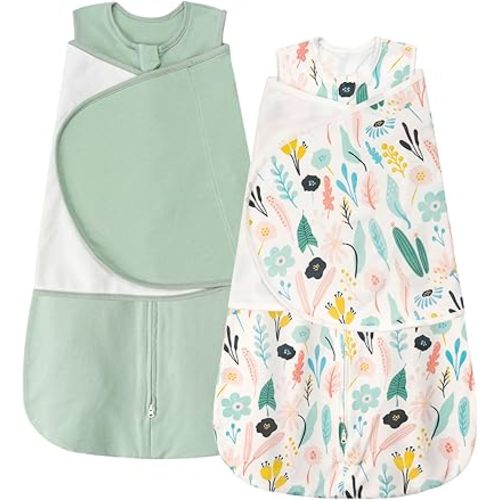 ZIGJOY Sleep Sack Swaddle 1.0 Tog Baby Wearable Blanket 100% Cotton Baby Swaddle Blanket for Newborns 0-6 Months Green&Tropical Rainforest