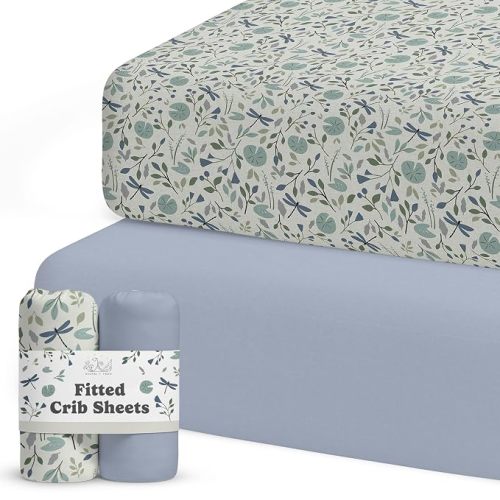 Crib Sheets for Boys & Girls ā 2 Pack Fitted Baby Crib Sheets Neutral for Standard & Toddler Bed Mattress ā Buttery Soft Organic Cotton Blend (Stillwater Pond)