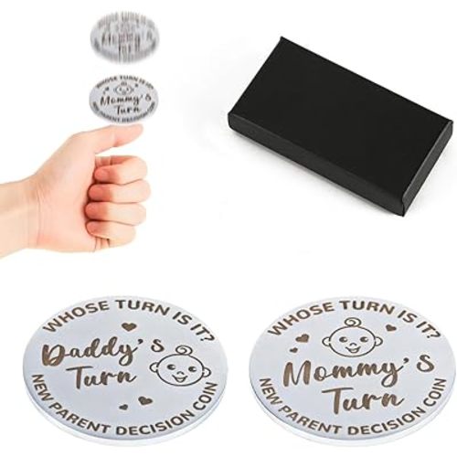 New Parents Decision Coin, Funny Baby Gifts New Parents Gift Pregnancy Gifts for First Time Moms Dads Double-Sided Mommy's Turn Daddy's Turn Flip Coin for New Parent Couples