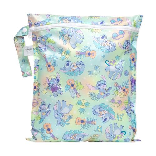 Bumkins Disney Waterproof Wet Bag for Baby, Travel, Swim Suit, Cloth Diapers, Pump Parts, Pool, Beach, Gym Clothes, Toiletry, Hook to Stroller, Daycare, Zipper Reusable Wetdry Packing Pouch, Stitch