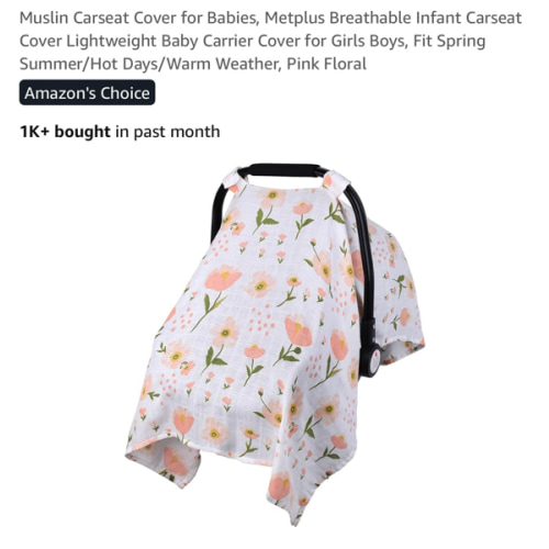 Muslin Carseat Cover for Babies, Metplus Breathable Infant Carseat Cover Lightweight Baby Carrier Cover for Girls Boys, Fit Spring Summer/Hot Days/Warm Weather, Pink Floral