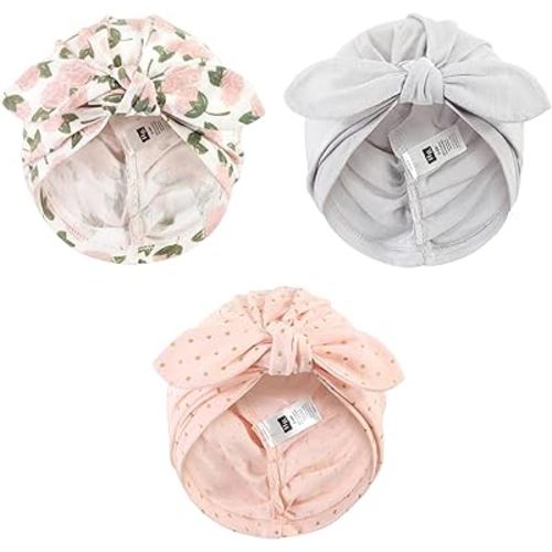 Hudson Baby Baby Girls Turban Cotton Headwraps, Pink Peony, One Size