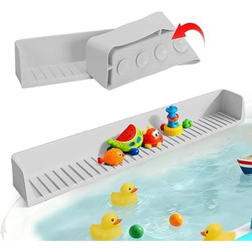 Bathtub Splash Guard for Tub Kids- Silicone Bath Play Shelf