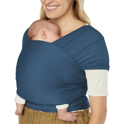 Ergobaby Aura Baby Wrap Carrier for Newborn 0-12 Months (8-25 lbs) - Soft Stretchy Infant Wrap Carrier with Hip-Healthy Positioning, Pre-Tied Design - Twilight Navy