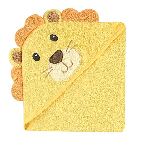 Luvable Friends Unisex Baby Cotton Animal Face Hooded Towel, Lion, One Size