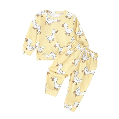 Ynibbim Toddler Baby Boy Fall Winter Clothes Duck Print Long Sleeve Sweatshirt & Joggers Pants 2-piece Sweatsuit Outfits