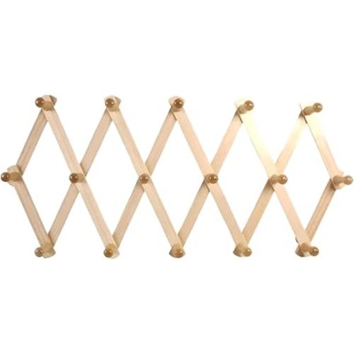 AMAPON Accordion Style Expandable Wall Wooden Coat Rack 16 Hooks (Pegs) Hang Hats Jackets Coffee Mug Purses Necklaces Towels Cap Leash Scarves Data Line Kitchenware