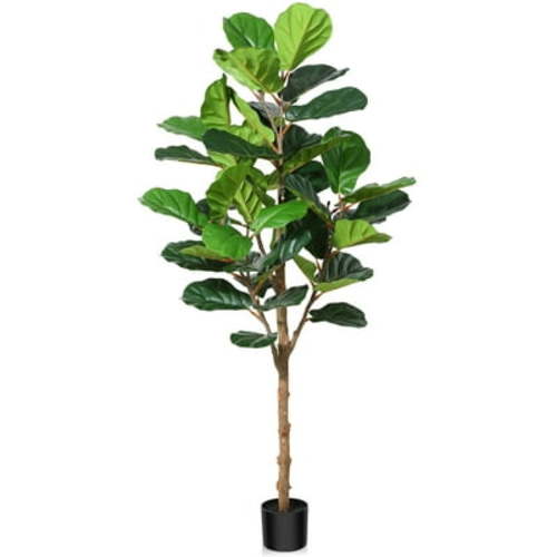 DR.Planzen 5FT Artificial Fiddle Leaf Fig Plants, Faux Plastic Tree with Natural Wood Trunk for Home Decor Office House Living Room Indoor Outdoor, Fake House Plant, Tall Plants for Indoor