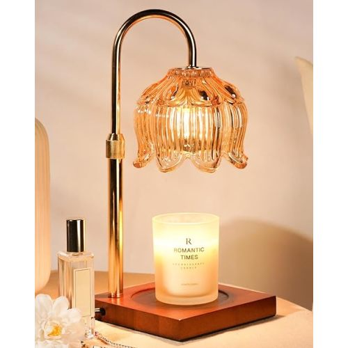 Flower Candle Warmer Lamp with Timer & Dimmer, Adjustable Height Candle Warmer, Birthday Valentines Day Gifts for Women Mom, House Warming New Home Decor, Wax Warmer with 2 Bulbs for Jar Candles