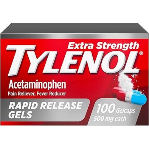 Tylenol Extra Strength Acetaminophen Rapid Release Gels, Extra Strength Pain Reliever & Fever Reducer, Gelcaps with Laser-Drilled Holes, 500 mg Acetaminophen, 100 ct