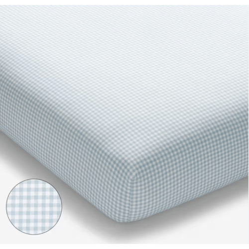 Ditsy Gingham Classic Cool Organic Cotton Percale Fitted Crib Sheet-Blue