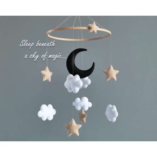 Baby mobile Moon and stars nursery mobile baby Monochrome nursery decor Black and white baby mobile Gender neutral nursery Goth baby gift