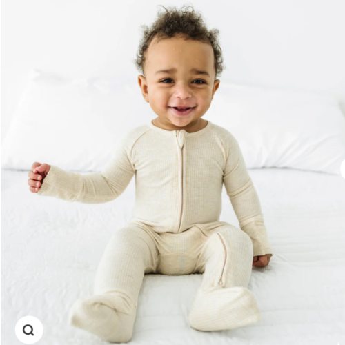 Heather Oatmeal Ribbed Zippy - Little Sleepies