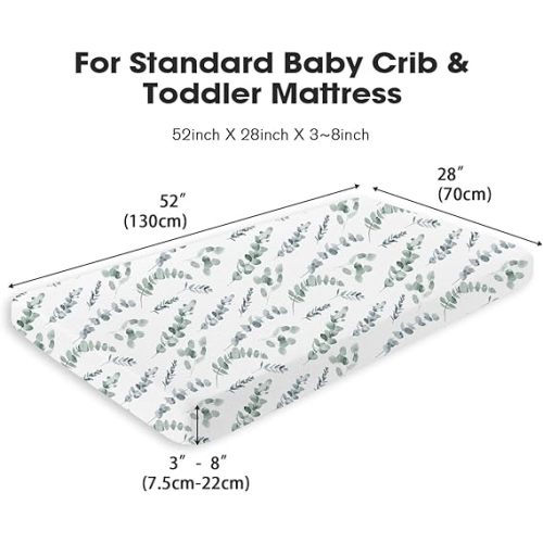 Muslin Crib Sheets, 2pk Neutral Fitted Baby Toddler Bed Sheets for Standard Crib Mattress & Toddler Bed Mattress, 28 x 52 inches, Green Leaves