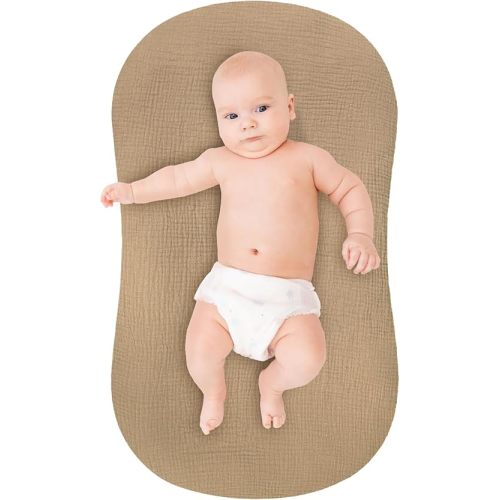 Pea Pod Baby Lounger Cover Muslin Cotton Slipcover, Universal Fit Soft Breathable Infant Lounger Covers Only for Newborn, Baby Nest Lounger Sheets for Cozy Naps 0-12 Months, Brown