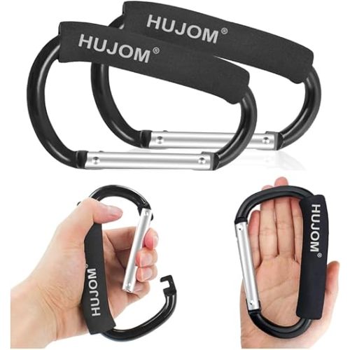 Ganchos para cochecito, 2 clips grandes para colgar pañales, bolsas de comestibles y bolsas de compras. Clips universales de escalada resistentes, los mejores accesorios para mamá, para exteriores, campamento y senderismo.