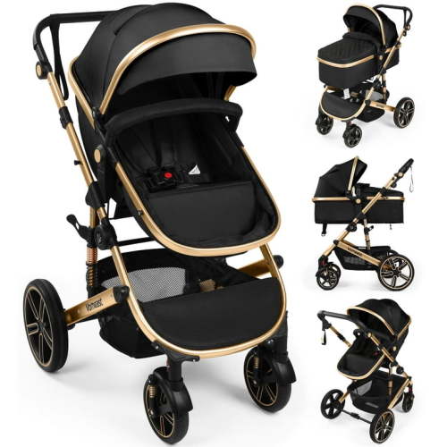 Vomeast Baby Stroller, Foldable Aluminum Alloy Stroller with Reversible, Travel Stroller for Newborn Infant, Black