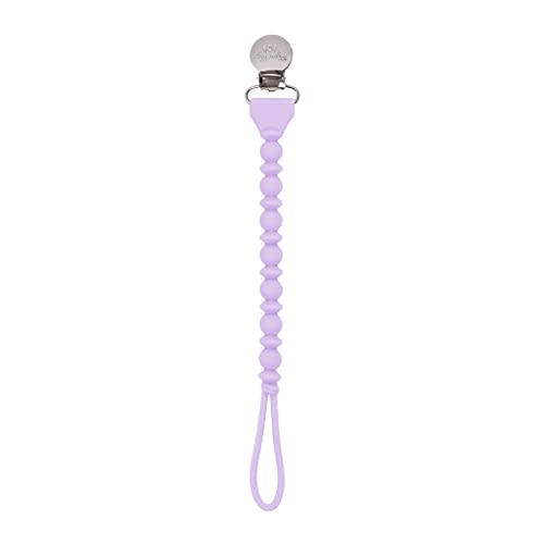 Itzy Ritzy Silicone Pacifier Clip; 100% Food Grade Silicone Pacifier Strap with Clip Keeps Pacifiers, Teethers & Small Toys in Place; Features One-Piece Design & Silicone Cord (Purple)