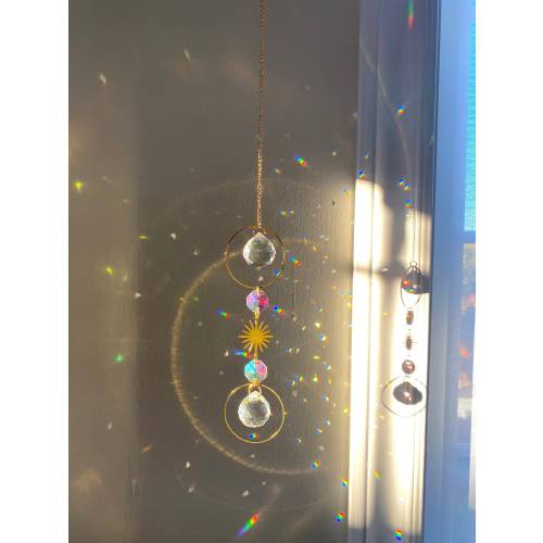 Star Sun Catcher | Hanging Gold Crystal Prism | Sun Boho Window Hanger | Christmas Gift | Aura Rainbow Car Accessory | Suncatcher