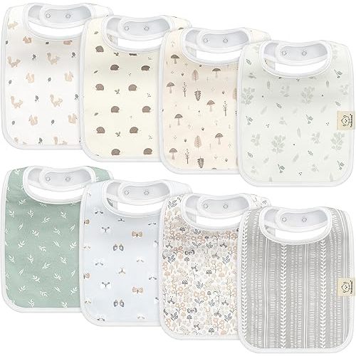 KeaBabies 8-Pack Organic Baby Bibs for Boy, Girl, Drool Bibs for Baby Boy & Girl Toddler, Infant Bibs, Cotton Bibs, Super Absorbent Drooling Teething Bibs (Prairie)