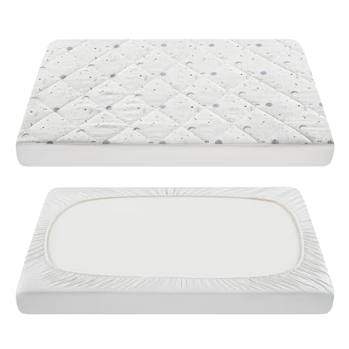 TILLYOU Pack and Play Sheets for Toddler Mattress, Mini Crib Sheets Fitted Up to 3" Deep, Breathable and Soft fit 39"x27", The Little Sun