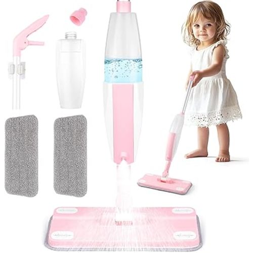 Pink Mini Spray Mop for Toddler-Girls Montessori Cleaning Toy That Real Spray Water,Pretend Playhouse Essentials for Girls Ages 3-8,Toddler Educational Housekeeping Set