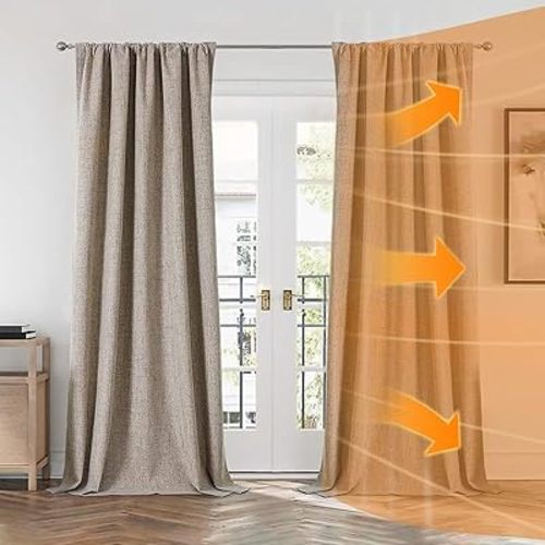 CUCRAF Natural Linen 100% Blackout Curtains 84 Inch Length 2 Panels Set, Back Tab and Rod Pocket Curtain for Living Room Bedroom, Room Darkening Window Drapes Thermal Insulated, (52x84 inch, Linen)