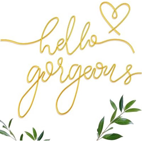 Hicarer Hello Gorgeous Metal Wall Art Decor Minimalist Decoration Metal Hello Gorgeous Decorative Sign for Living Room Office Bedroom Hotel Home Wall Decoration(Gold)