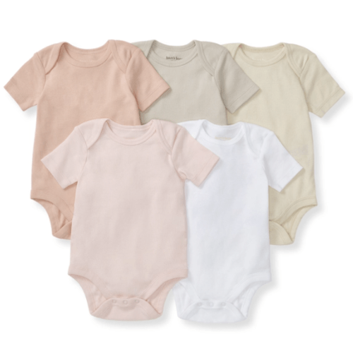 Solid Organic Cotton Short Sleeve Baby Bodysuits 5 Pack Pink Sand