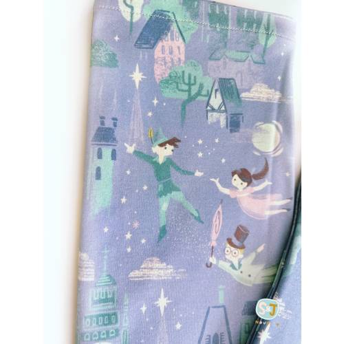 NEW! Neverland organic cotton knit London Flight baby blanket features Peter Pan, Wendy, Big Ben, Wendy, Michael, John, unisex baby gift