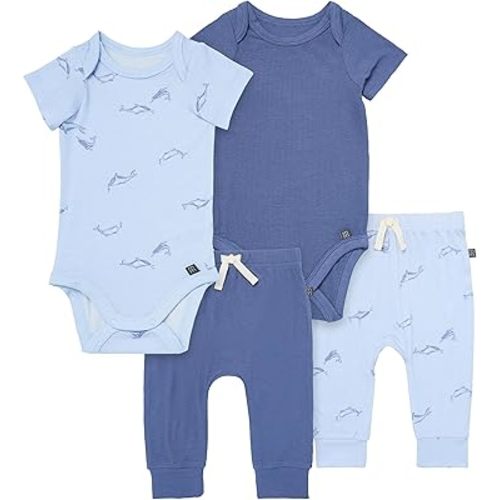 Modern Moments by Gerber Baby Boys' Viscose Bodysuit and Pant Set, Light Blue Whale, 3-6 Months