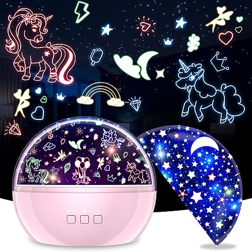 DCAUT Unicorn Projector Night Light for Kids Pink Star Projector for Girls Bedroom Decor, 360 Degree and 16 Colors Mode, Best Toy Gifts for 2-12 Year Old Boys Girls Baby Teens(Pink)